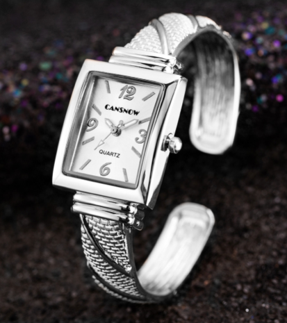 Montre bangle Cansnow rectangle argent